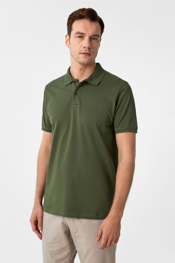 Haki Slim Armürlü Polo Yaka Tişört