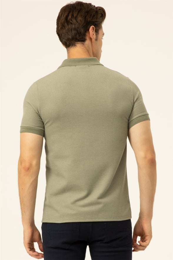 Haki Slim Armürlü Polo Yaka  Tişört