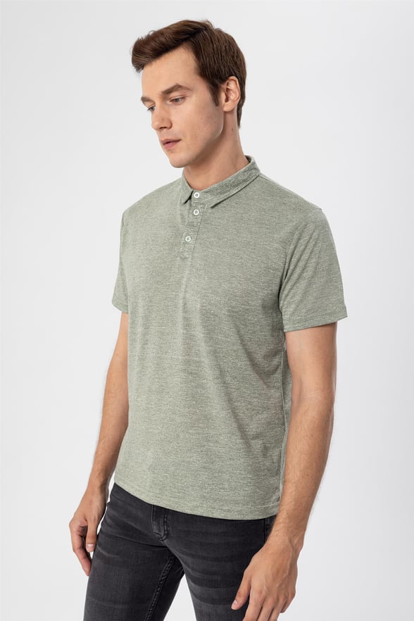 Haki Slim Armürlü Polo Yaka  Tişört