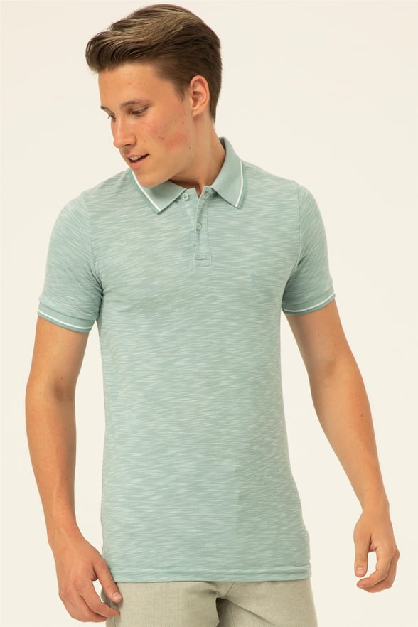 Haki Slim Armürlü Polo Yaka  Tişört