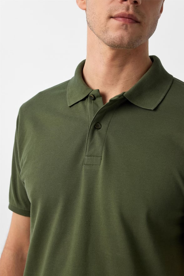 Haki Slim Armürlü Polo Yaka Tişört