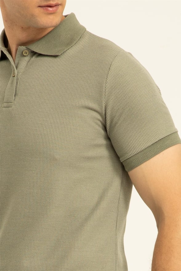 Haki Slim Armürlü Polo Yaka  Tişört
