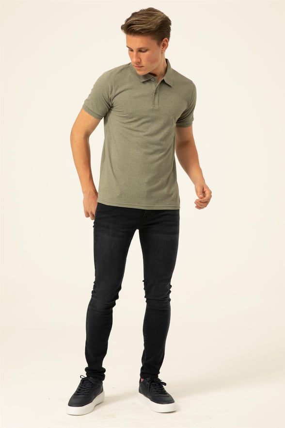 Haki Slim Armürlü Polo Yaka  Tişört