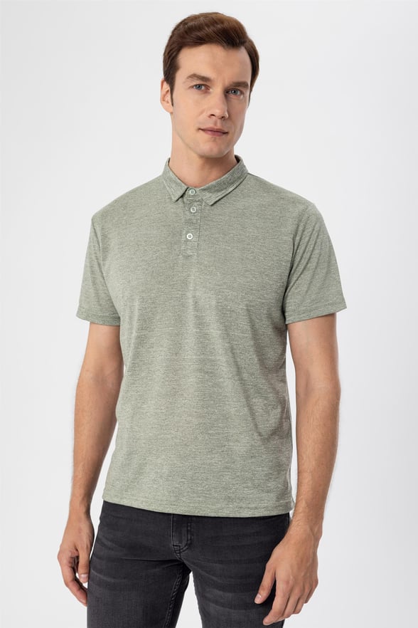 Haki Slim Armürlü Polo Yaka  Tişört