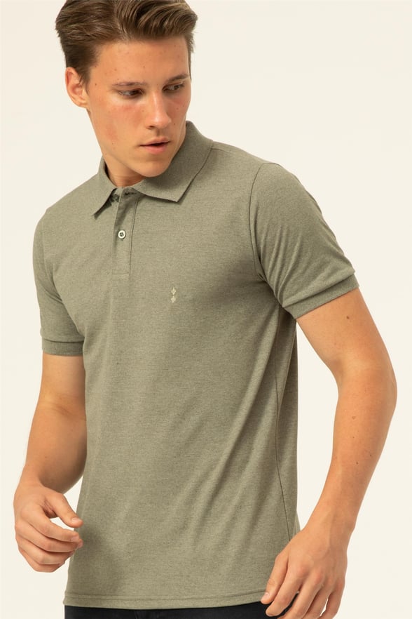 Haki Slim Armürlü Polo Yaka  Tişört