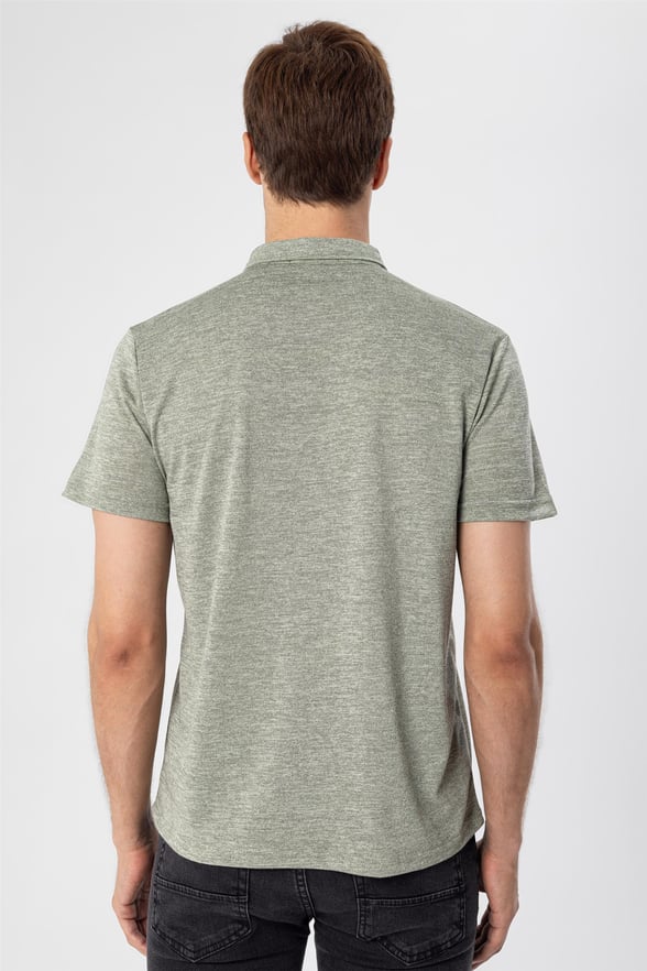 Haki Slim Armürlü Polo Yaka  Tişört