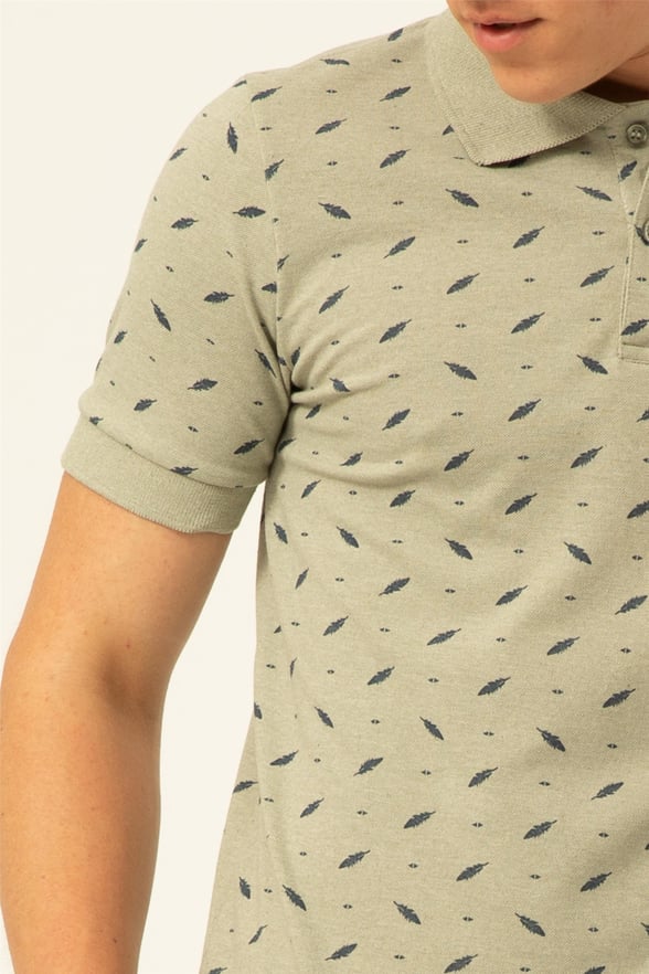 Haki Slim Baskılı Polo Yaka  Tişört