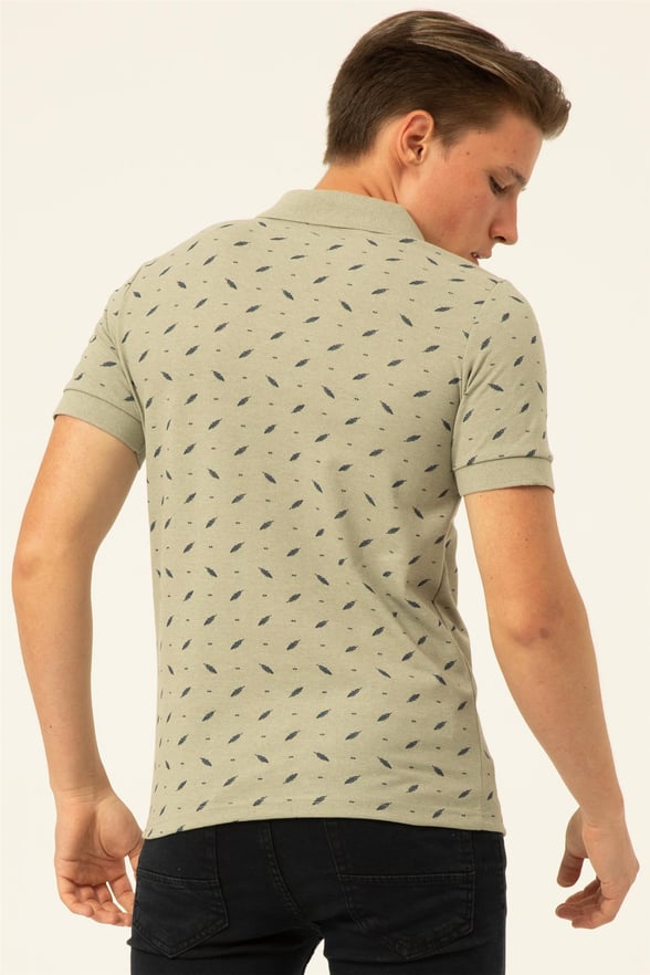 Haki Slim Baskılı Polo Yaka  Tişört