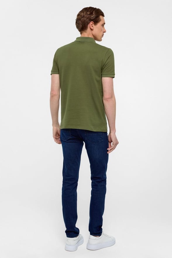 Haki Slim Düz Polo Yaka Tişört