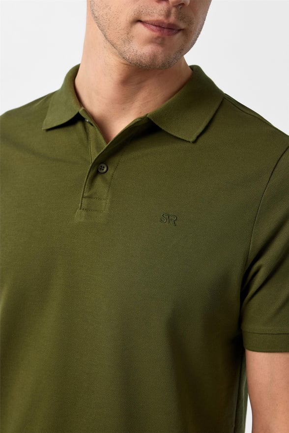 Haki Slim Düz Polo Yaka Tişört