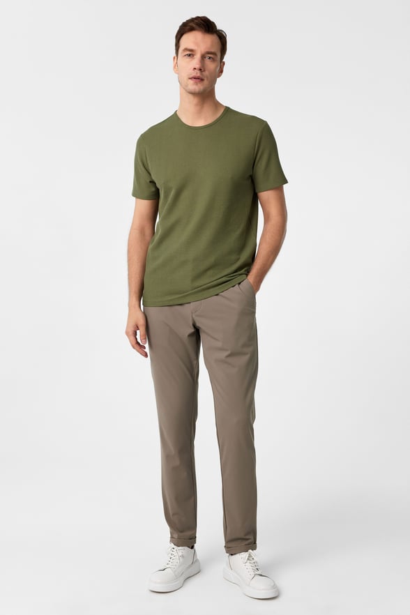 Haki Slim Fit Armürlü Bisiklet Yaka Tişört