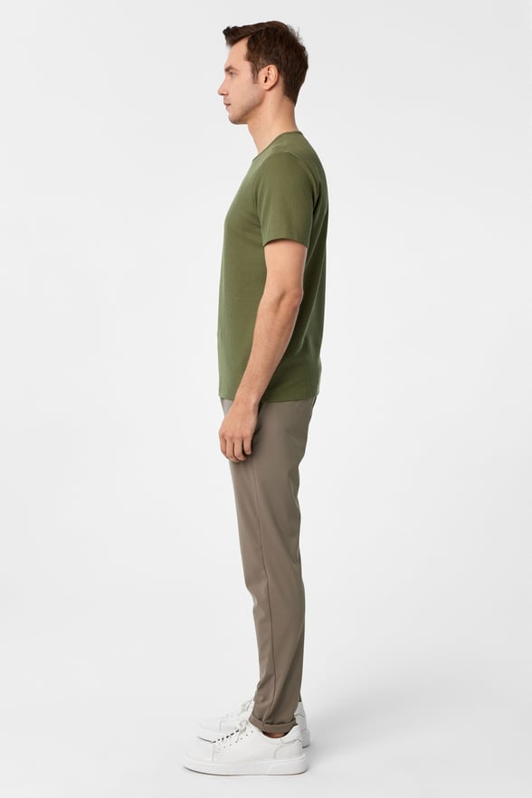 Haki Slim Fit Armürlü Bisiklet Yaka Tişört