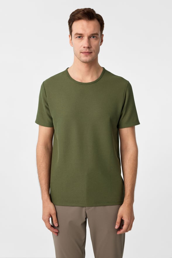 Haki Slim Fit Armürlü Bisiklet Yaka Tişört