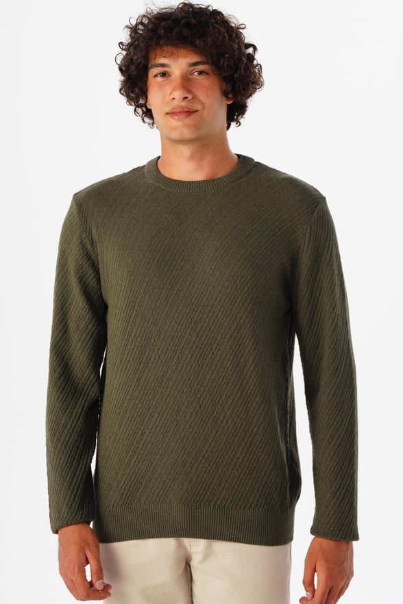 Haki Slim Fit Armürlü Bisiklet Yaka Triko Kazak
