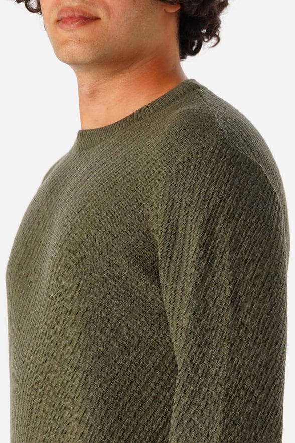Haki Slim Fit Armürlü Bisiklet Yaka Triko Kazak