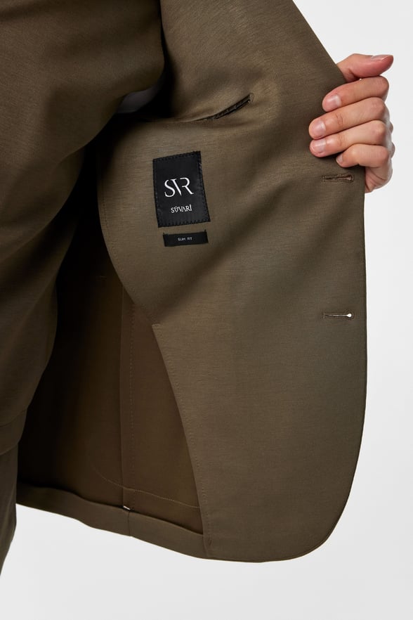 Haki Slim Fit Düz Sivri Yaka 6 Drop Spor Takım Elbise