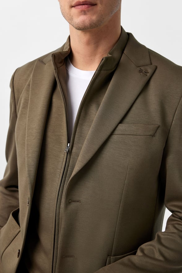 Haki Slim Fit Düz Sivri Yaka 6 Drop Spor Takım Elbise