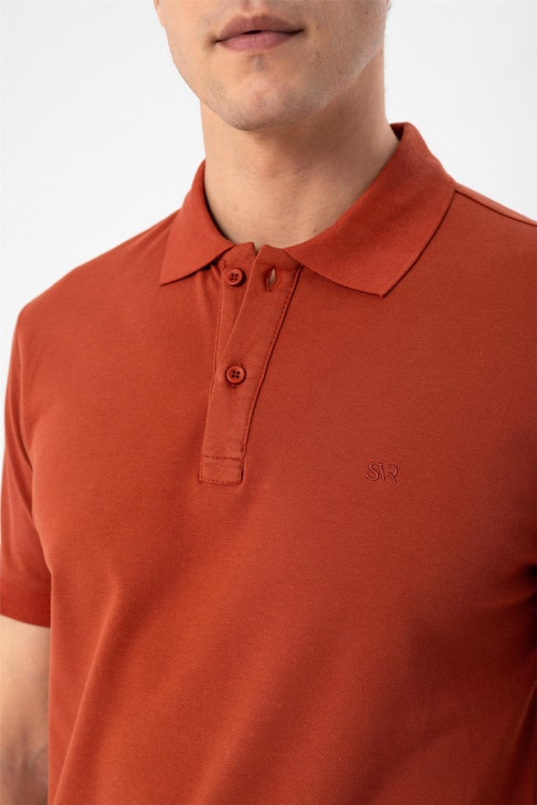 Kiremit Regular Armürlü Polo Yaka  Tişört