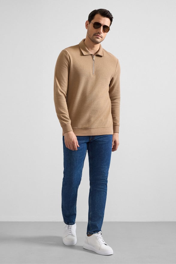 Kiremit Regular Düz Yarım Balıkçı Yaka Sweatshirt