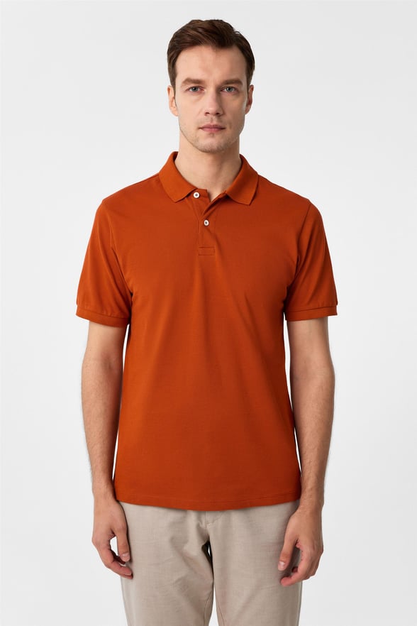 Kiremit Slim Armürlü Polo Yaka Tişört