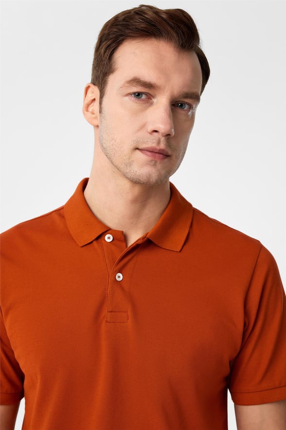 Kiremit Slim Armürlü Polo Yaka Tişört
