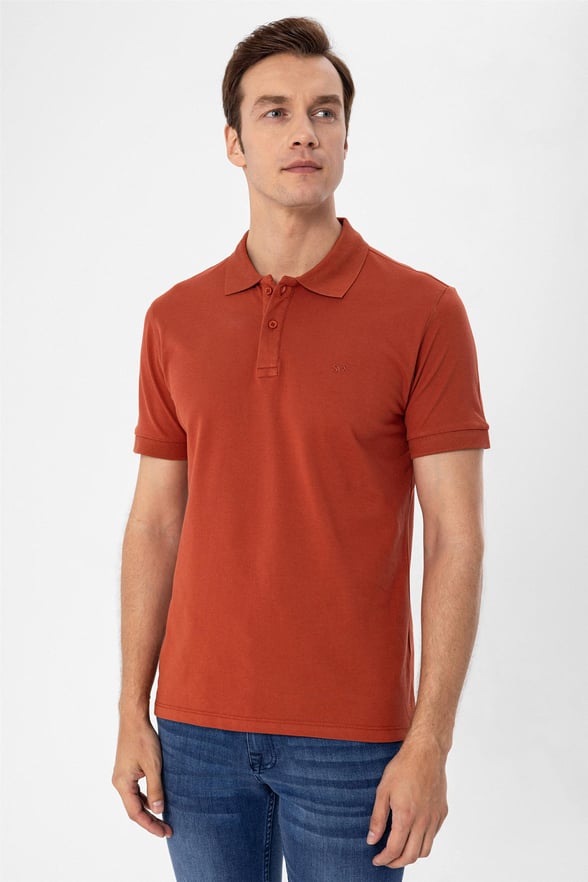 Kiremit Slim Armürlü Polo Yaka  Tişört