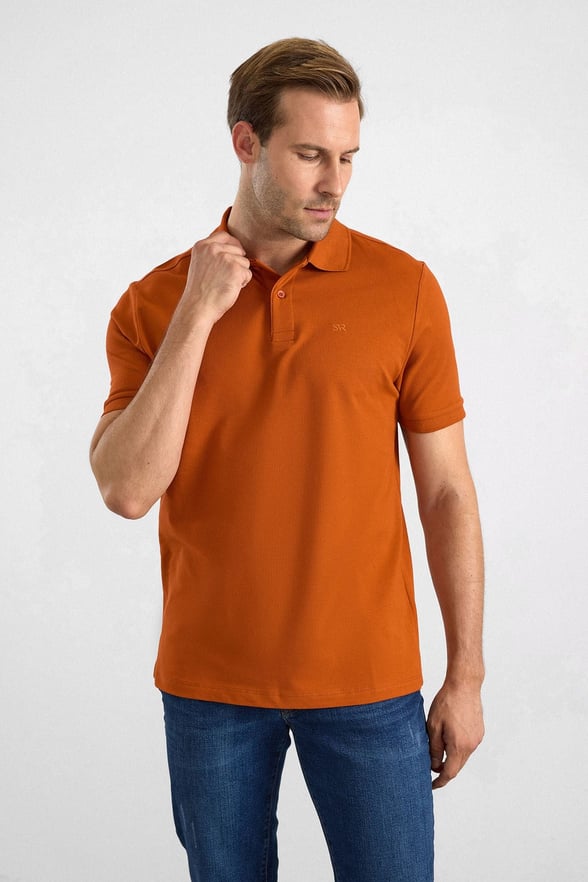 Kiremit Slim Düz Düğmeli Polo Yaka Tişört
