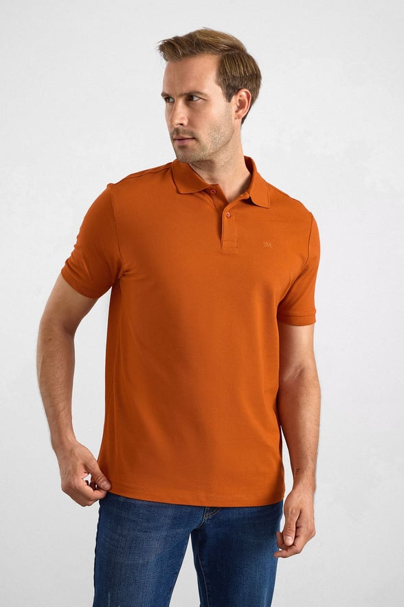 Kiremit Slim Düz Düğmeli Polo Yaka Tişört