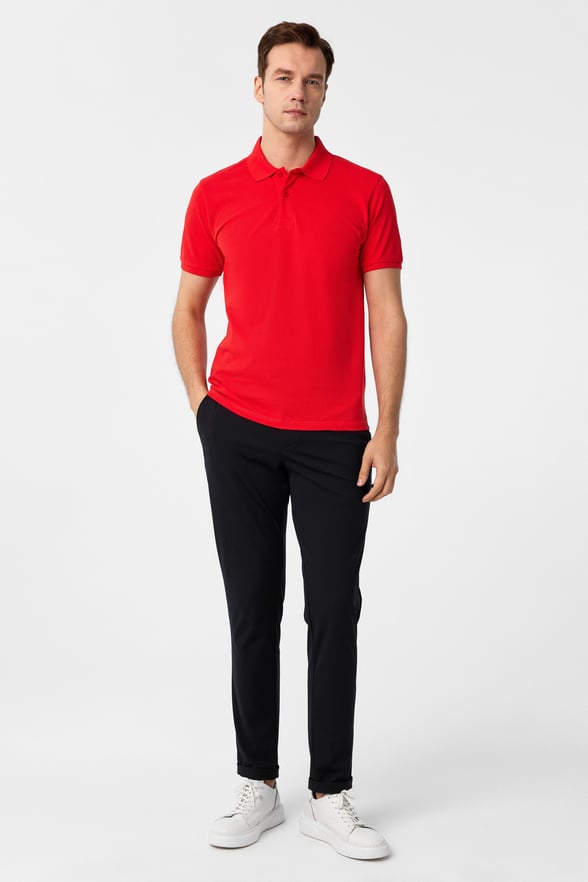 Kırmızı Slim Fit Armürlü Polo Yaka Tişört