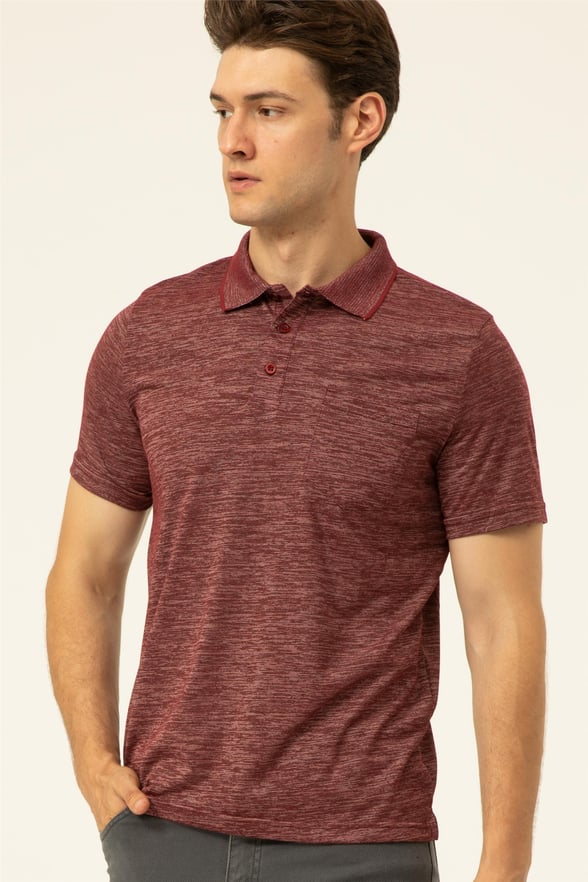 Koyu Bordo Regular Armürlü Polo Yaka  Tişört