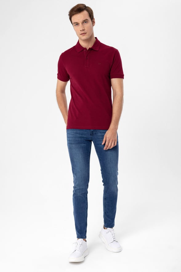 Koyu Bordo Regular Armürlü Polo Yaka Tişört