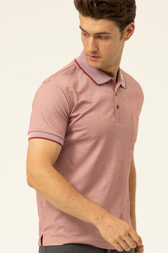 Koyu Bordo Regular Armürlü Polo Yaka  Tişört