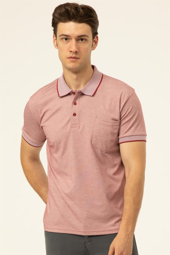 Koyu Bordo Regular Armürlü Polo Yaka  Tişört