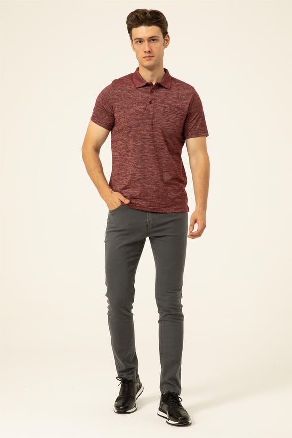 Koyu Bordo Regular Armürlü Polo Yaka  Tişört