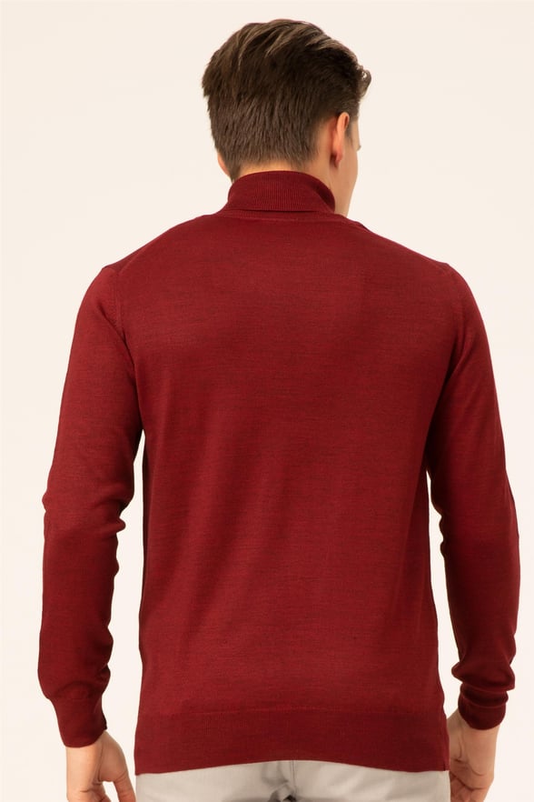 Koyu Bordo Regular Düz Balıkçı Yaka  Triko