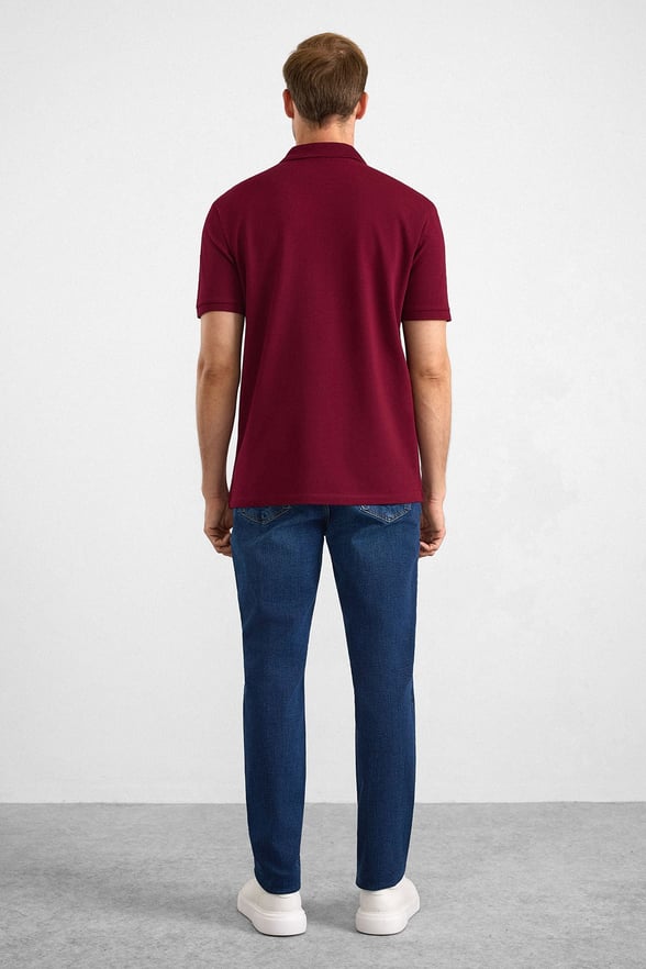 Koyu Bordo Regular Düz Baskısız Pike Düğmeli Polo Yaka Tişört