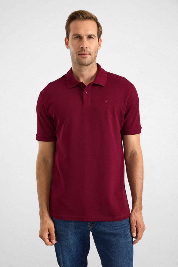 Koyu Bordo Regular Düz Baskısız Pike Düğmeli Polo Yaka Tişört