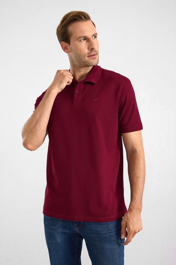 Koyu Bordo Regular Düz Baskısız Pike Düğmeli Polo Yaka Tişört