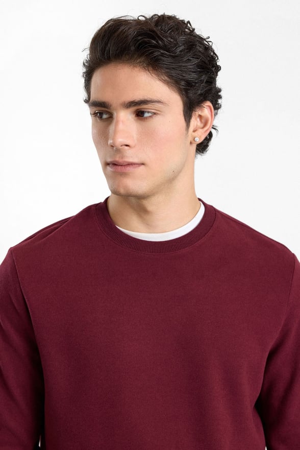 Koyu Bordo Regular Düz Baskısız Selanik Bisiklet Yaka Cepsiz Sweatshirt