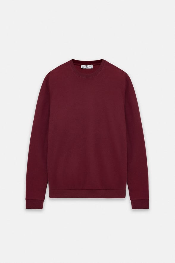 Koyu Bordo Regular Düz Baskısız Selanik Bisiklet Yaka Cepsiz Sweatshirt