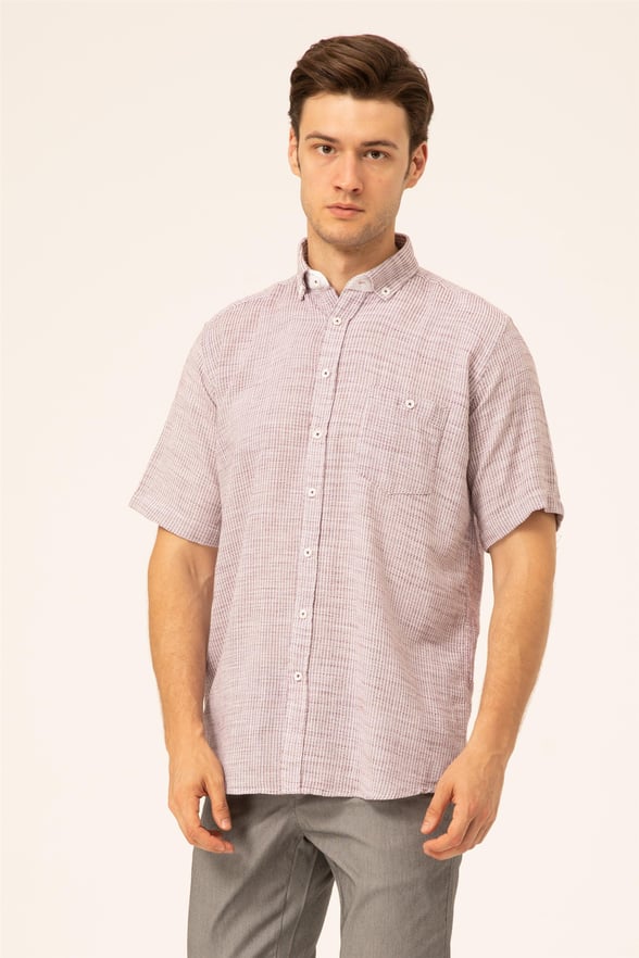 Koyu Bordo Regular Düz Düğmeli Yaka  Gömlek