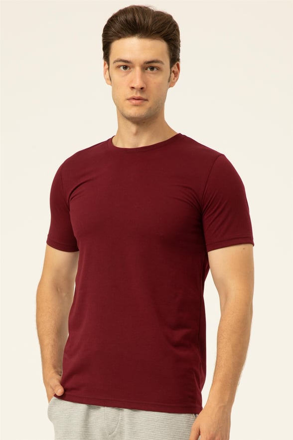 Koyu Bordo Regular Düz O Yaka  Tişört