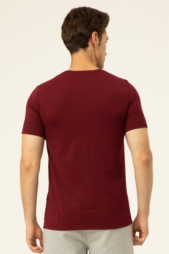 Koyu Bordo Regular Düz O Yaka  Tişört