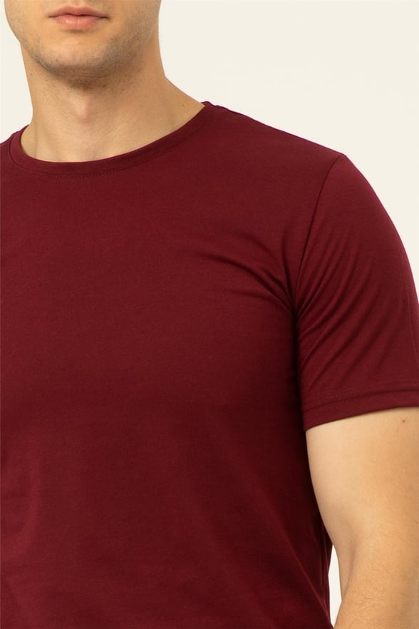 Koyu Bordo Regular Düz O Yaka  Tişört