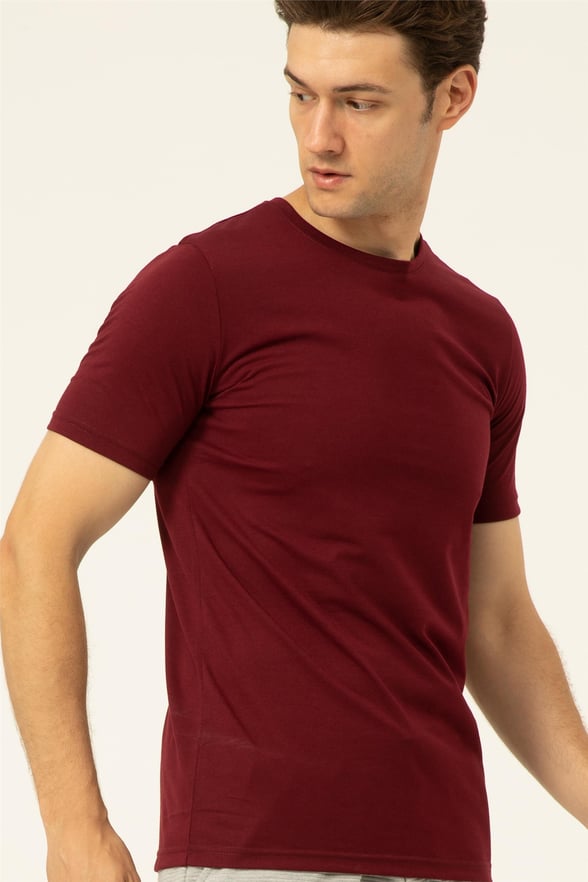 Koyu Bordo Regular Düz O Yaka  Tişört