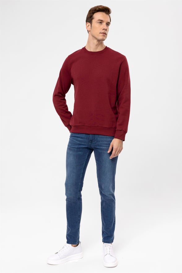 Koyu Bordo Regular Düz O Yaka  Triko