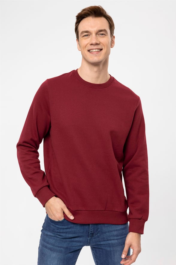 Koyu Bordo Regular Düz O Yaka  Triko