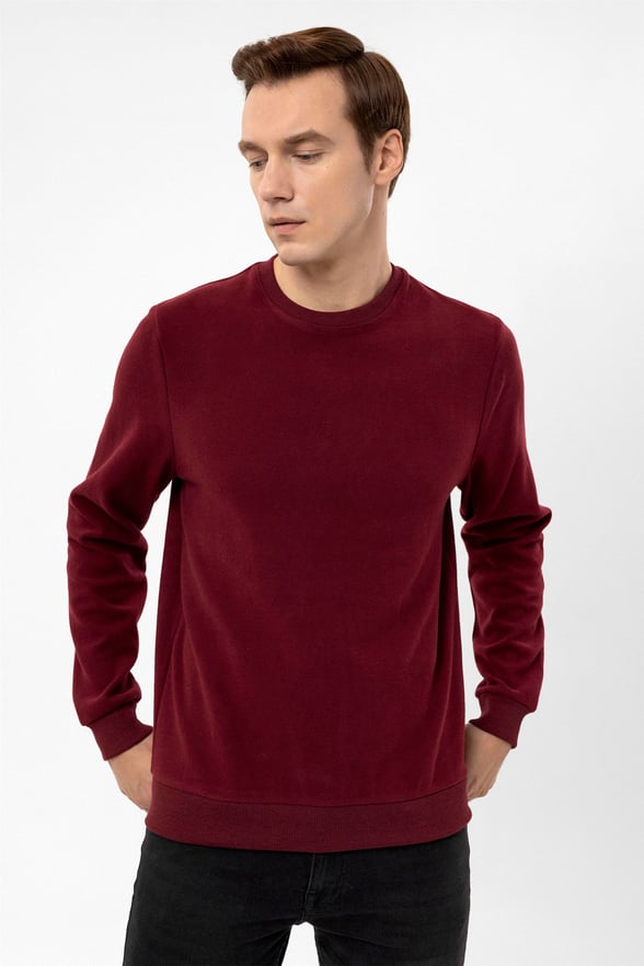Koyu Bordo Regular Düz O Yaka  Triko