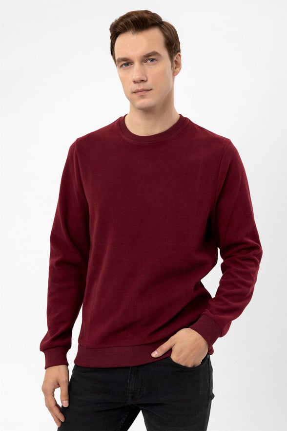 Koyu Bordo Regular Düz O Yaka  Triko