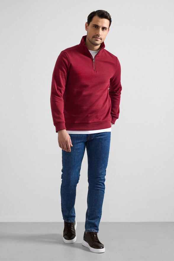 Koyu Bordo Regular Düz Yarım Balıkçı Yaka Sweatshirt